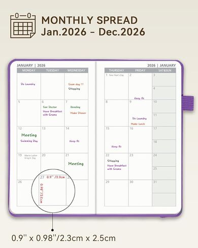 2026 Pocket Weekly Calendar by YihurKis - Planner 2026 Purse Size 3.5'' x 6'',2026 Small Planner Weekly and Monthly with Pen Holder, Leather Hard Cover - Pink in Saudi Arabia