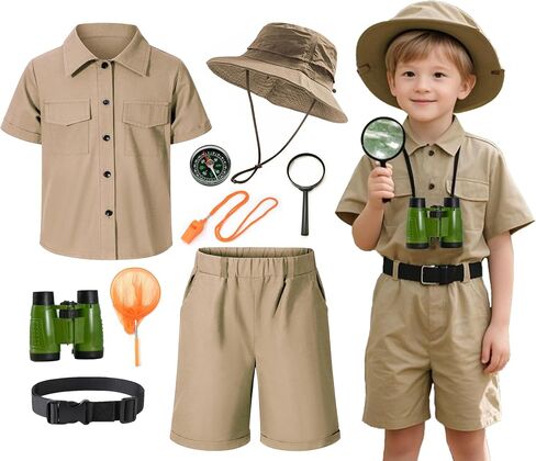 KAIPUTE Kids Explorer Adventurer Costume Boys Girls Safari Camping Trailblazer Jungle Seeker Outdoor Kit Cosplay in Saudi Arabia