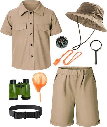 KAIPUTE Kids Explorer Adventurer Costume Boys Girls Safari Camping Trailblazer Jungle Seeker Outdoor Kit Cosplay in Saudi Arabia