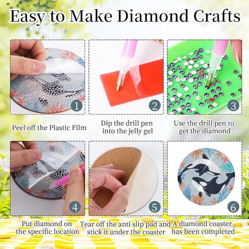 Martini Corktail Diamond Art Coasters - 8 Pcs Summer Martini Glass Diamond Painting Coasters Kit for Adult, 3D Gem Rhinestone Art Painting Kit for Women in Saudi Arabia