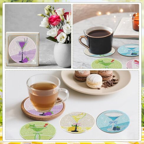 Martini Corktail Diamond Art Coasters - 8 Pcs Summer Martini Glass Diamond Painting Coasters Kit for Adult, 3D Gem Rhinestone Art Painting Kit for Women in Saudi Arabia