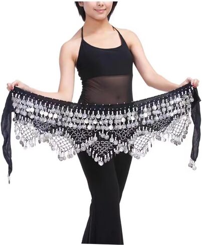 Women Belly Dance Belts Belly Dance Hip Scarf With Gold Coins (Black Gold) in Saudi Arabia
