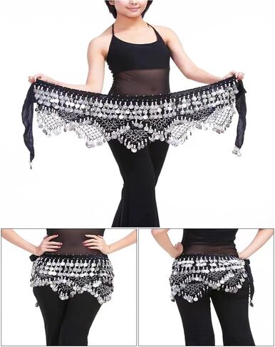 Women Belly Dance Belts Belly Dance Hip Scarf With Gold Coins (Black Gold) in Saudi Arabia