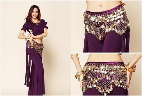 Women Belly Dance Belts Belly Dance Hip Scarf With Gold Coins (Black Gold) in Saudi Arabia