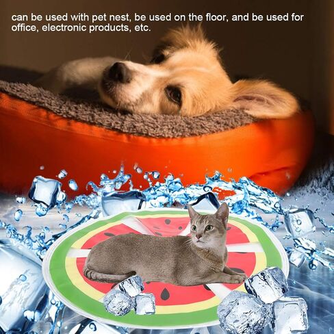 GLOGLOW Dog Cooling Mat, PVC Fruit Pattern Dog Ice Pad Watermelon Travel Round Cooler Mat Water Cooling Cushion Cats Dogs Seat(Watermelon) Beds in Saudi Arabia