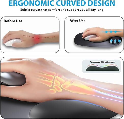 Ergonomic Mouse Pad with Wrist Rest, Gel Mousepad with Wrist Support, Computer Mouse Pad with Lycra Fabric for Efficient Office ＆ Gaming & Home, Anti-Slip Base Suitable for All desks (Gradient Black) in Saudi Arabia