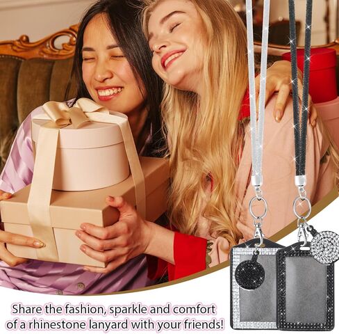 2 PCS Rhinestone Bling Lanyard with Id Badge Holder, Rhinestone Lanyard for Diamond Crystal Id Card Holder Crystal Retractable Badge Reel Neck Lanyard with Metal Clasp Key Ring for Women, White, Black in Saudi Arabia