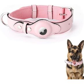 AirTag Dog Collar Soft Leather Webbing Dog Collar for AirTag Provides Double Protection for Small Medium and Large Dogs(Brown,S)