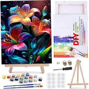 MaiMMaledy Paint by Numbers Kit for Adults Beginners Canvas Pictures with Framed Drawing Painting Acrylic Pigment with Wooden Triangle Easel Lily-B 8Lx12W inch