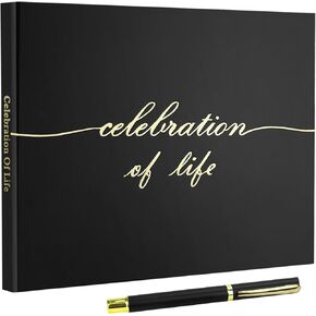 Funeral Guest Book for Memorial Service, Celebration of Life Guest Book with Memory Table Sign & 2 Pens, Elegant Funeral Book to Sign, Black Handcover Guest Book for Funeral, for 240+ Guests