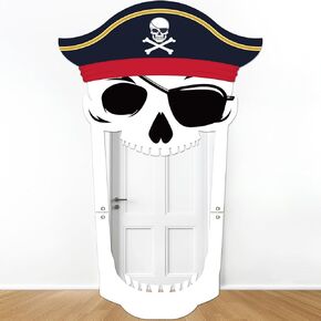 Pirate Party Porch Banner Pirate Theme Party Decorations Captain Hat Skull Door Hanging Decoration Captain Hat Skull Banner Backdrop for Nautical Caribbean Birthday Photo Booth Props Supplies