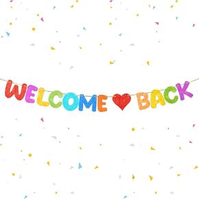 Welcome Back Banner,Colorful Glitter Pennant Flag Bunting Welcome Back Decorations for First Day of School Party Military Army Homecoming Party Supplies