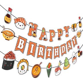 Sushi Happy Birthday Banners - 3PCS Sushi Garland Banners Japanese Sushi Party Decorations Japanese Sushi Party Supplies Sushi Theme Birthday Party