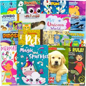 16 Bulk Full Size Jumbo Coloring Books for Boys Girls 2-4 3-5 4-8 - Birthday Party Favor Bundle Classroom Bulk Coloring and Activity Books Craft Supplies 8"x11"