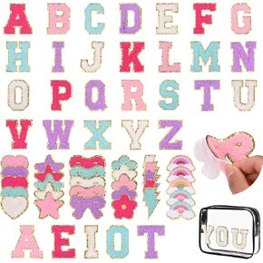 139 PCS CHENILLE LETTER STATES SELFISTIVE لـ DIY ، عصا A-Z على PARSITY LETTER PATCH PATCH BOWKNOT FLOW FLOWNOT FLOWNOT Lightning Heart Alphabet Sticker لالتزامات الظهر على الظهر. in Kuwait