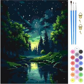 MXJSUA Starry Night Paint by Number Kit for Adults, Landscape Art DIY Oil Painting Kit, 16x20 Inch