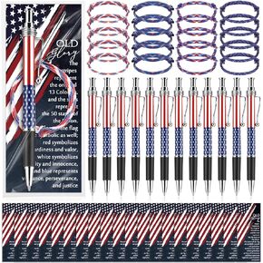 60 Pcs 4th of July Party Favors Include 20 American Flag Ballpoint Pen 20 Rope Bracelet and 20 USA Bookmark Patriotic Souvenir Gift for Foreigner Veteran Independence Day Party Supplies