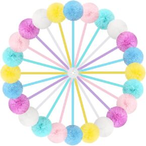 Epakh 36 Pcs Pompom Ballpoint Pen Fluffy Ball Cute Kawaii Plush Fuzzy Pen Black Gel Ink Macaron Color Ballpoint Pompom Gift for Office Women Coworkers, 6 Colors