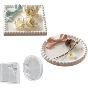 Bow Silicone Tray Molds, 2 PCS Silicone Tray Resin Mold for DIY Display Rectangle Jewelry Plate Candle Holder Soap Dish Home Decor Serving Board Mold Casting Craft Kit