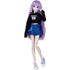 1/3 SD Doll 24" Ball Jointed BJD Doll Anime Style Fashion Doll Movable Joints Dolls, Purple Hair