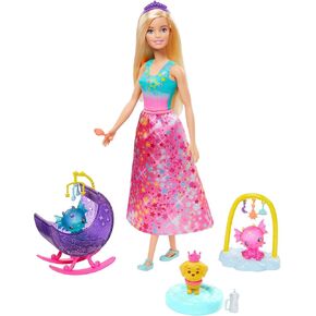 Barbie Dreamtopia Dragon Nursery Playset Princess Doll, Baby Dragons, Cradle and Accessories, Multi