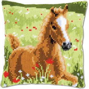 Vervaco Cross Stitch Kit: Cushion: Foal, Cotton, Multicoloured, 40 x 40 x 0,3 cm