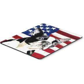 Caroline's Treasures SC9001MP "USA American Flag with Boston Terrier Mouse Pad, Hot Pad or Trivet" for Home Office Gaming Working Computers Laptop Mouse Mat,Washable Large Mousepad