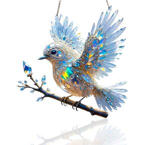 8 Inches Crystal Sky Blue Bird Stained Art Ornament - Inspired Hummingbird Diamond Painting Kits for Adults