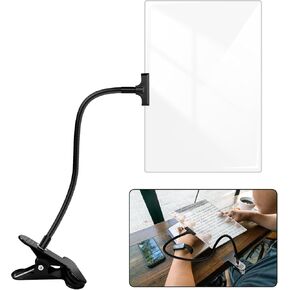 5X Magnifying Glass with Clip for Reading, 10x6 inch Large Full Page Magnifier with Clamp Adjustable Flexible Gooseneck, Clip on Magnifying Glass for Daily Hobbies, Painting, Crafts, Embroidery