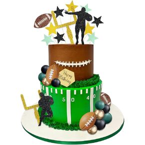 54pcs Football Cake Topper Goal Post Cake Decoration Sport Cupcake Topper with Rugby Ball Player and Mini Balls for Football Theme Birthday Party Supplies