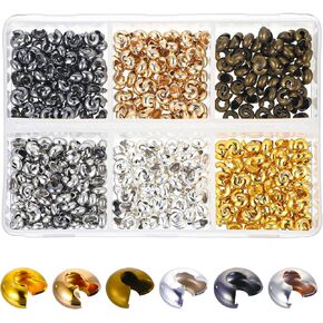 600Pcs Crimp Bead Covers 4mm Open Half Round Crimp Bead Knot Cover Colored Small Beads for Jewelry Craft Making