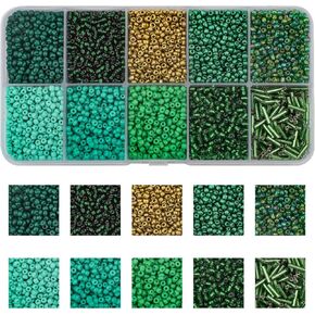 Approx 5000pcs 12/0 Glass Seed Beads for Jewelry Making, 2mm Mix 10 Colors Tube Beads Glass Bugle Beads Waist Beads Kit for Bracelets Necklaces Earrings DIY Supplies (Dark Blue)