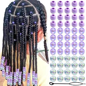 NAISKA 60Pcs Pink Hair Beads for Kids Girls White Clear Beads for Hair Acrylic Dreadlock Beads Cute Hair Beads for Braids Loc Jewelry Braid Clips Accessories