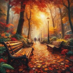 Autumn Bench Leaf Tree Diamond Painting Kits for Adults, 5D Diamond Art Kits for Adults Beginners, DIY Full Round Drill Diamond Dot Painting Gem Art Kits for Adult, Home Wall Decor 13.8x13.8 Inch