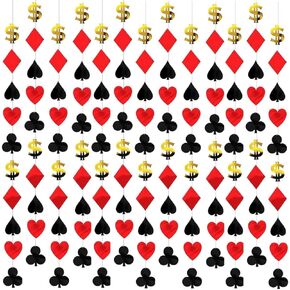 Casino Foil String Decorations - 7' (Pack of 6) - Red, Black, & Gold Casino Party Icons - Perfect for Game Night, Vegas-Themed Events, and More