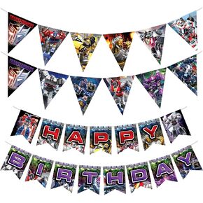 Treasures Gifted Officially Licensed Transformers Birthday Party Supplies - Set of 3 Pre-strung Banners - (1) Happy Birthday Banner & (2) Pennant Banners - Transformers Party Decorations