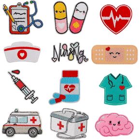 12Pcs Nurse Graduation Iron On Patches, Doctor Medical Embroidered Patches Nurse Sew on Iron on Embroidered for Class of 2025 Graduation DIY Craft Clothing Hat Decor Party Supplies in Kuwait