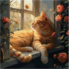 Kulvci Sleeping Cat Diamond Painting Kits for Adults, Diamond Art Kits for Beginners, 5D DIY Full Drill Gem Craft for Home Decor Gift 12x12inch