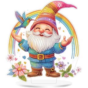Eiflow Desktop Diamond Art Ornament Kit for Adults Gnome, DIY Tabletop Diamonds Painting Board Kit, Acrylic Diamond Art Painting on Stand