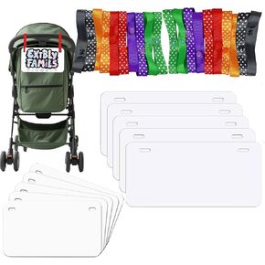 10PCS Sublimation Blanks for Personalized Stroller Name Plate – Custom Baby Carrier Tag, Amusement Park Identifier for Strollers, Themed Hanging Sign with Pre-Drilled Holes & Ropes