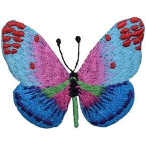 Butterfly Iron on Applique Patch - Blue and Pink, Insect Badge 2" - for Hats, Shirts, Shoes, Jeans, Bags, Sewing Decorating DIY Craft