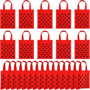 Sumind 24 Pcs Ladybug Party Favors Bags Summer Animal Watermelon Goodie Gift Bags with Handles Red Black Polka Dot Non Woven Pouch for Ladybug Birthday Party Decoration Supplies