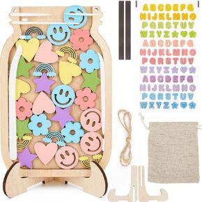 Magnetic Reward Jar for Kids, Wooden Smile Face Star Reward System with Colorful Letter Stickers, for Toddler Classroom Behavior Potty Training Home Chore Chart