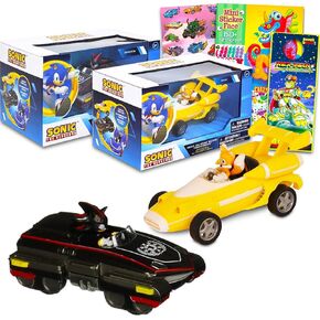 Sonic the Hedgehog Action Figure Toys Set - Bundle with 5" Shadow and Tails All Stars Racing Pull Back Action Vehicles Plus Stickers, More | Sonic Party Supplies