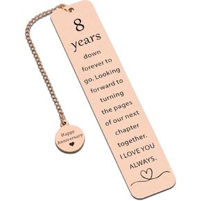 Bronze Anniversary Wedding Gifts for Her Him, 8th Anniversary Bookmark for Husband Wife, 8 Year of Marriage Gift for Men, Rose Gold Steel Gifts for Couples, Romantic Birthday Christmas Gift for Women