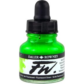 Daler-Rowney FW Acrylic Ink Bottle Fluorescent Green - Versatile Acrylic Drawing Ink for Artists and Students - Permanent Calligraphy Ink - Archival Ink for Illustrating and More