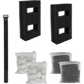 Aquarium Filter Replacement Set for Fluval SPEC, EVO and Flex Series, Three Stage Filtration Includes 2 Foam Filter, 2 Carbon Filter Refills, 2 Ceramic Rings & 1 Filter Cord