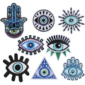 8pcs Evil Eye Iron On Patches, Blue Evil Eye Sewing-on Patches for DIY Cloth, Bags, Fabric Decor
