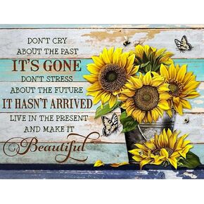 Diamond Art Kits for Adults Sunflower, DIY 5D Diamond Painting Kit for Beginners Inspirational, Inspiring Quotes Full Round Drill Gem Art Dots for Adults, Perfect for Home Wall Decor 12X16 Inch