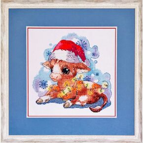 RIOLIS - New Year's Calf 1898, Cross Stitch Kits 9¾"x9¾, Cross Stitch Kits for Beginners & Advanced, Crossstitching Kit Adult, Embroidery Counted Stitching Kit